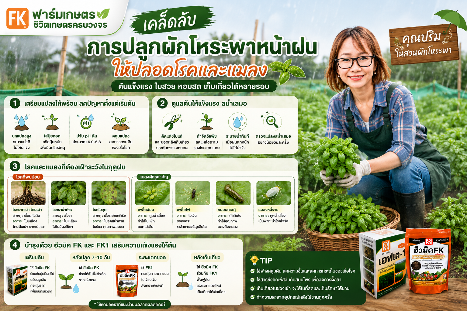 เคล็ดลับการปลูกผักโหระพาหน้าฝน ให้ปลอดโรคและแมลง